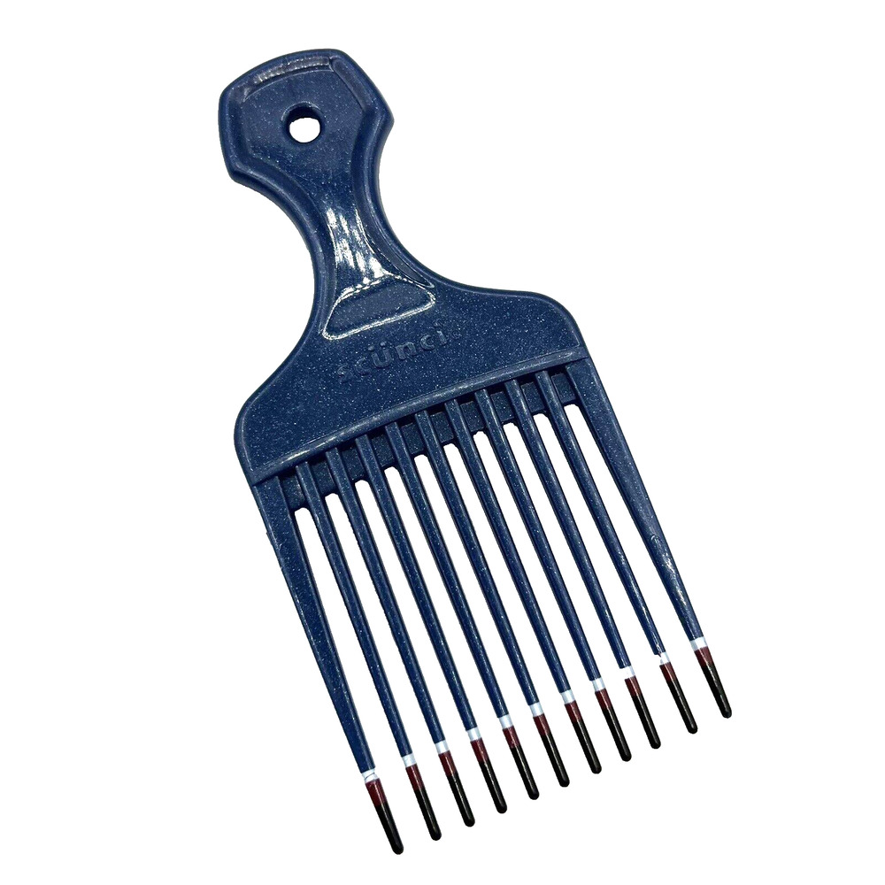 Vintage Scunci Hair Lift Comb Plastic Pic Pick Metallic Blue Color Dip 6" EUC